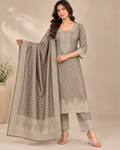 Grey Ivory Print Jacquard Winter SKD