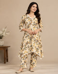 Cream Floral Silk Blend Co-Ord Set for Women