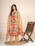 Beige Multicolor Printed Viscose Silk Suit Set with Dupatta