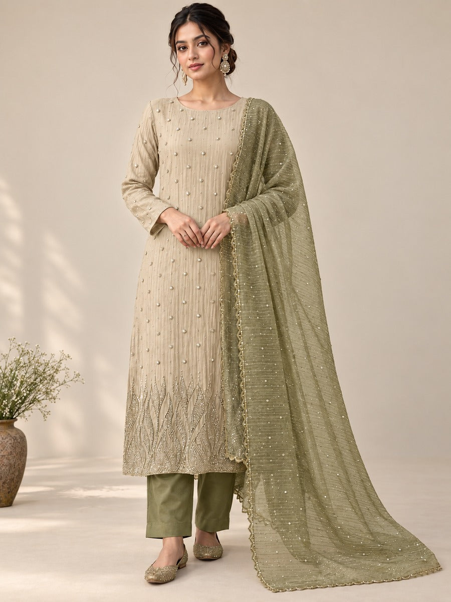 Tissue Silk Embellished Unstitched Dress Material with Dupatta