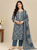 Women’s Blue Rayon Printed Salwar Kurta Dupatta Set