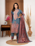 Blue Paisley Printed Wool Blend Suit Set with Dupatta