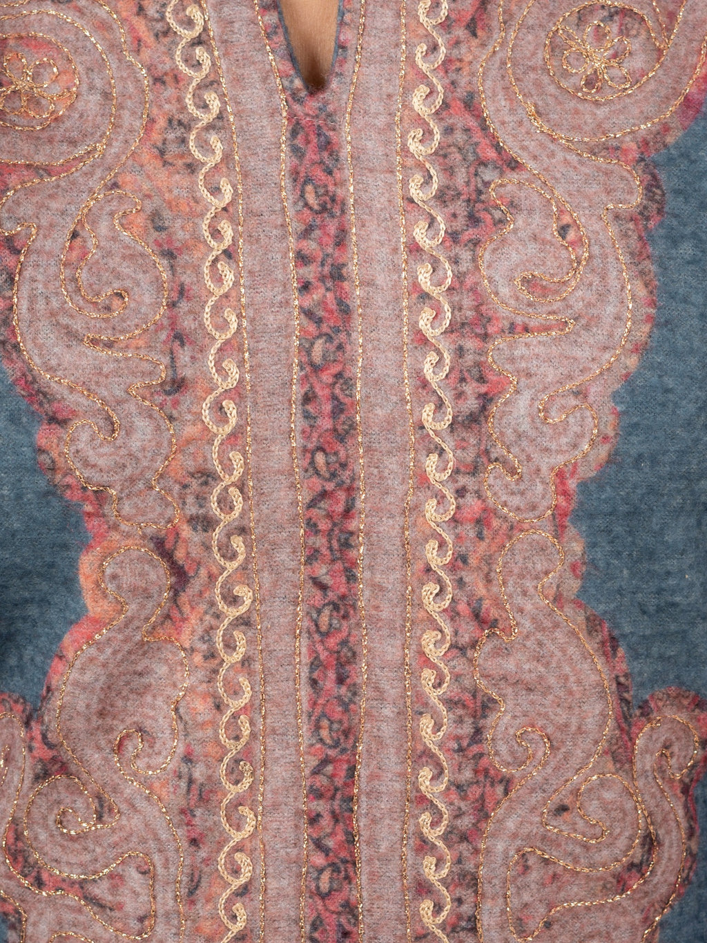 Blue Paisley Printed Wool Blend Suit Set with Dupatta