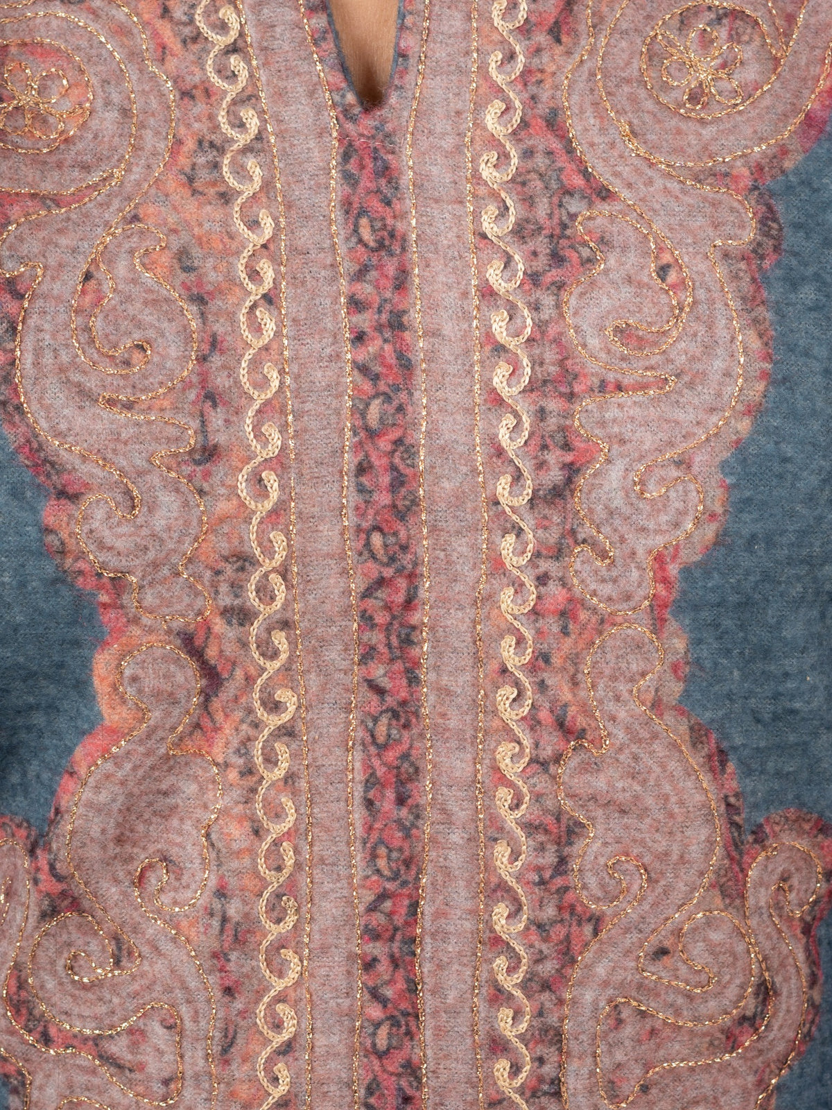 Blue Paisley Printed Wool Blend Suit Set with Dupatta