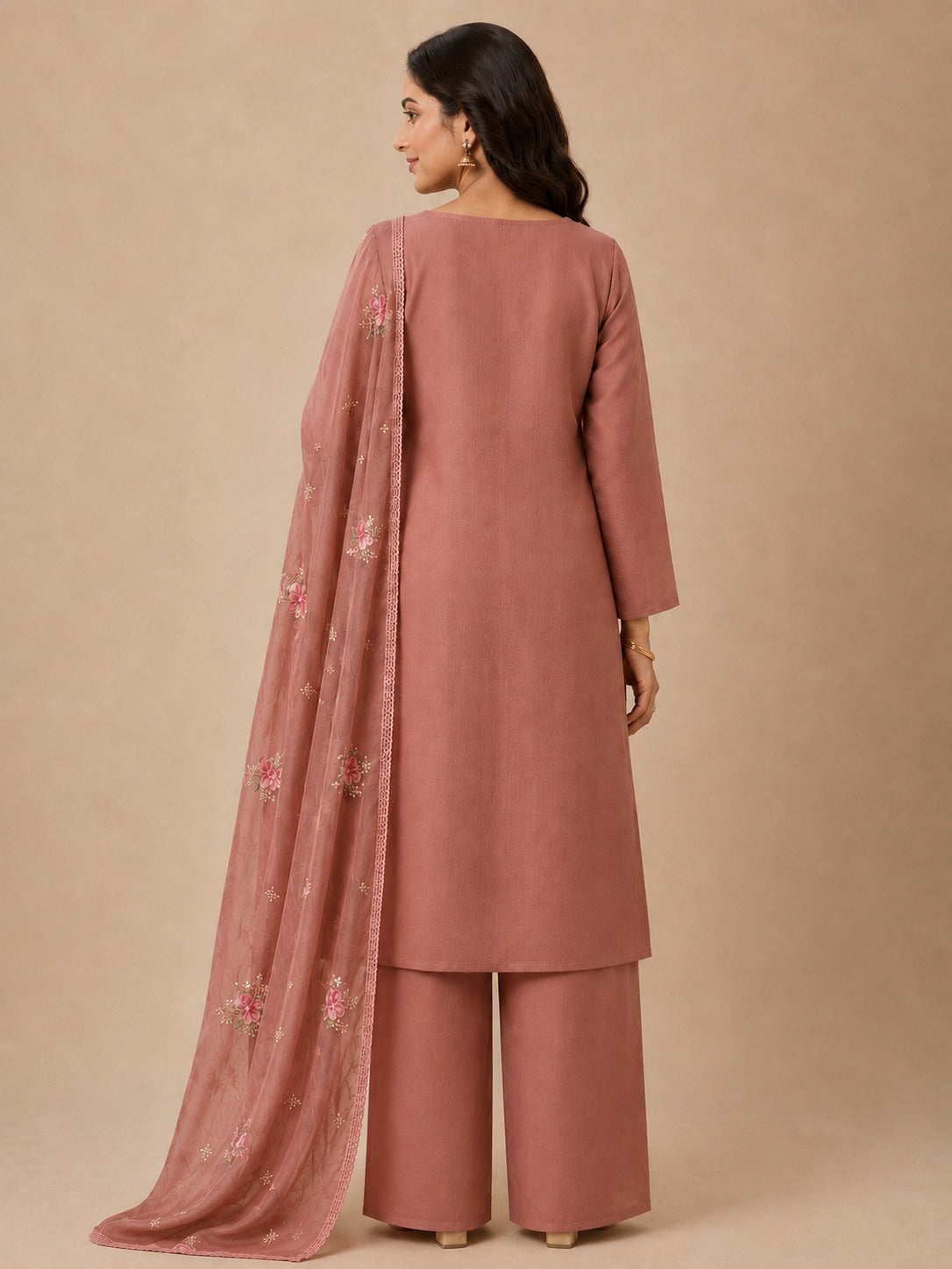Blush Brown Floral Embroidered Georgette Unstitched Suit Material