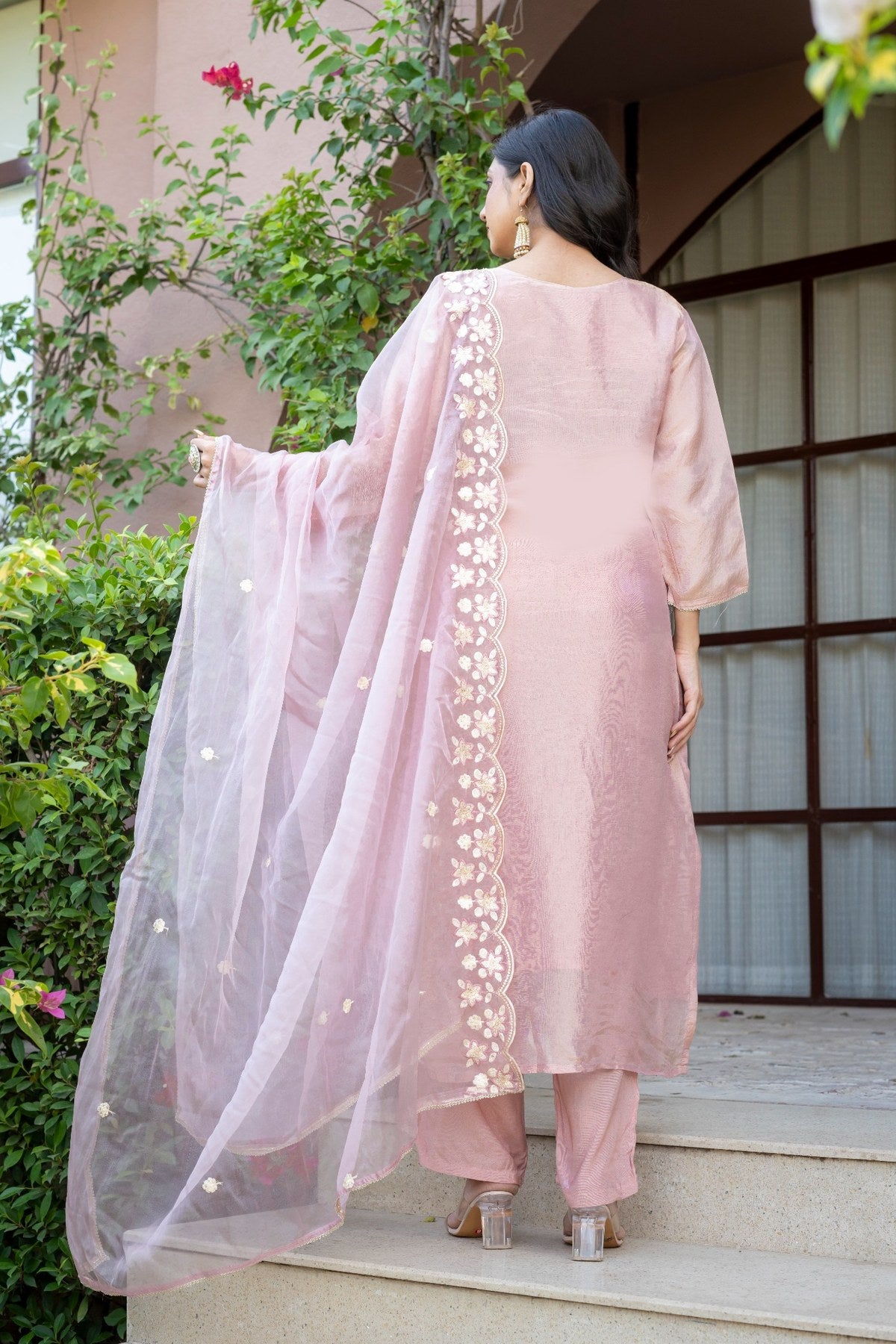 Foxy Pink Tissue Silk Embroidered Suit Set