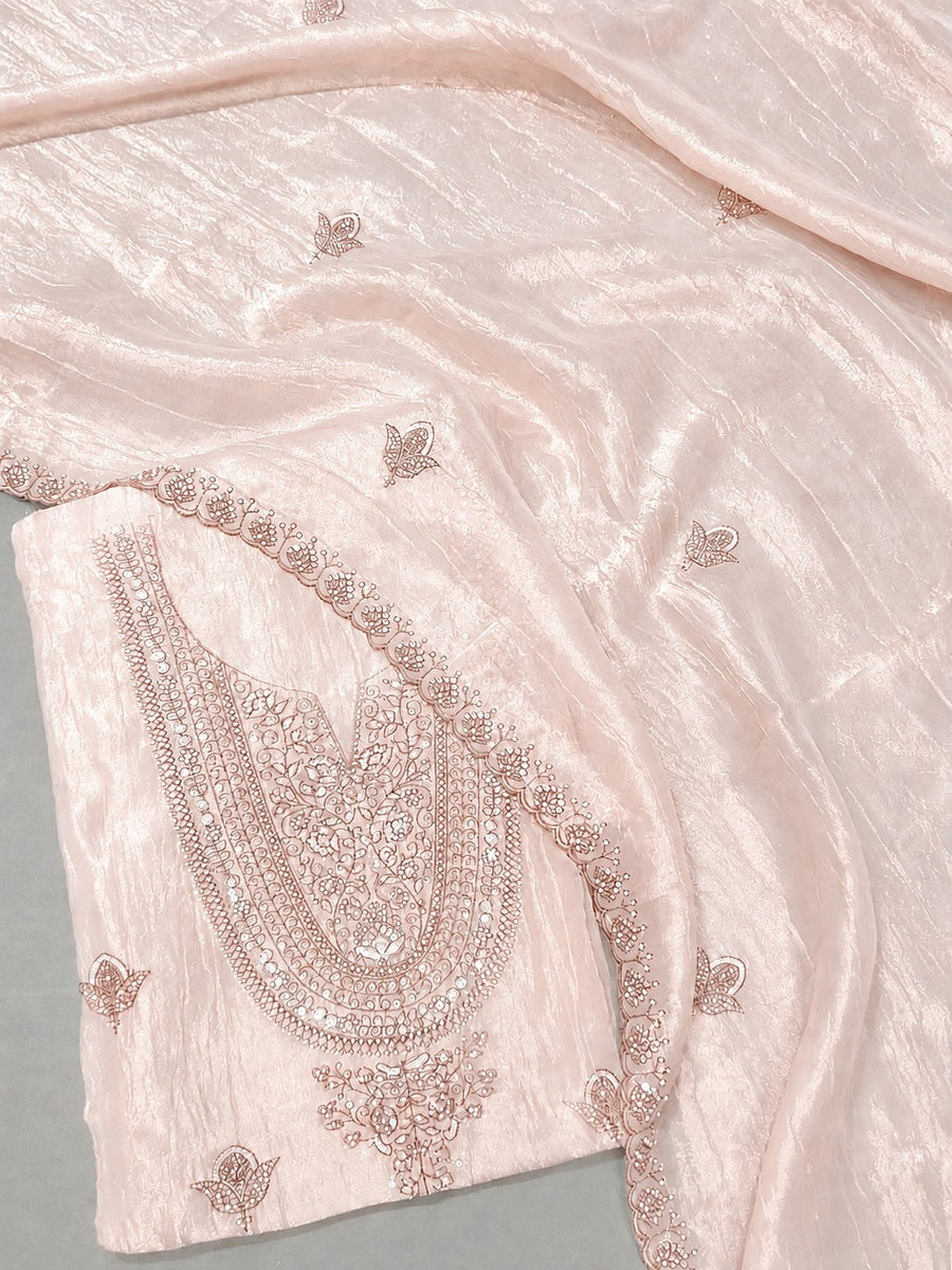 Dusty Bronze Chanderi Silk Embroidered Unstitched Suit Material