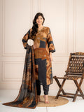 Deep Grey & Brown Floral Printed Viscose Silk Suit Set with Dupatta