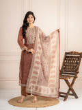 Brown Chanderi Silk Printed Suit Set with Dupatta