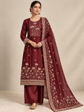 Silk Blend Floral Embroidered Unstitched Dress Material with Dupatta