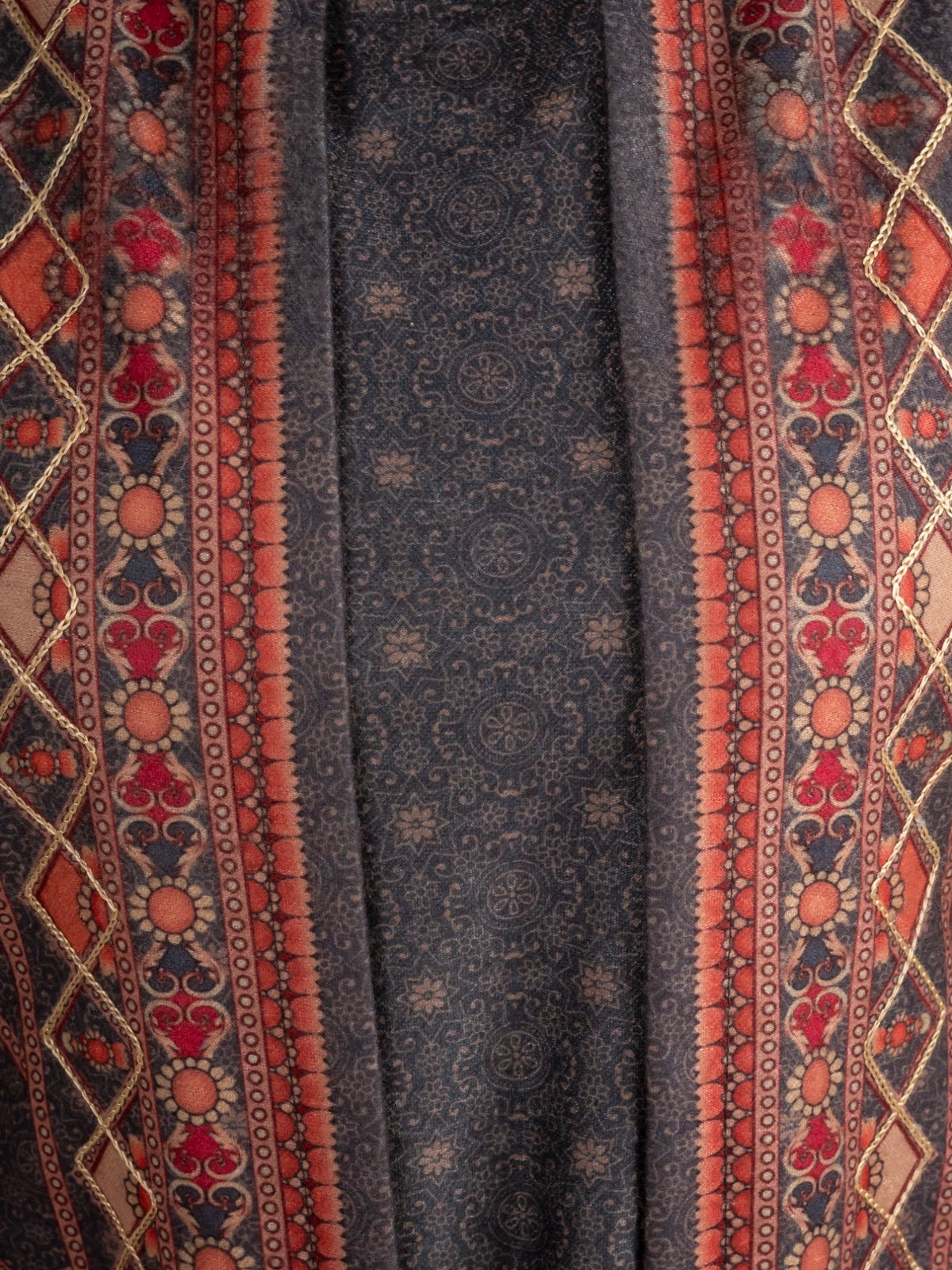 Black Wool Blend Winter Suit Set with Printed Long Jacket