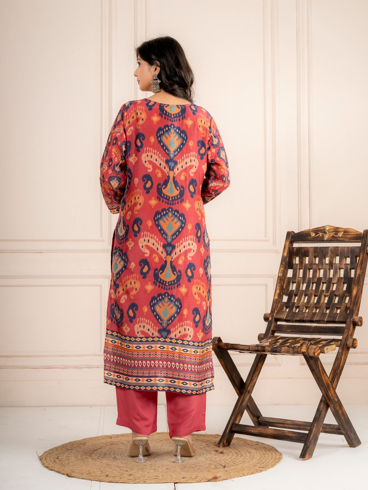 Dusty Rose Printed Viscose Silk Suit Set with Dupatta