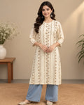 Cream Printed Cotton Blend Kurti for Women