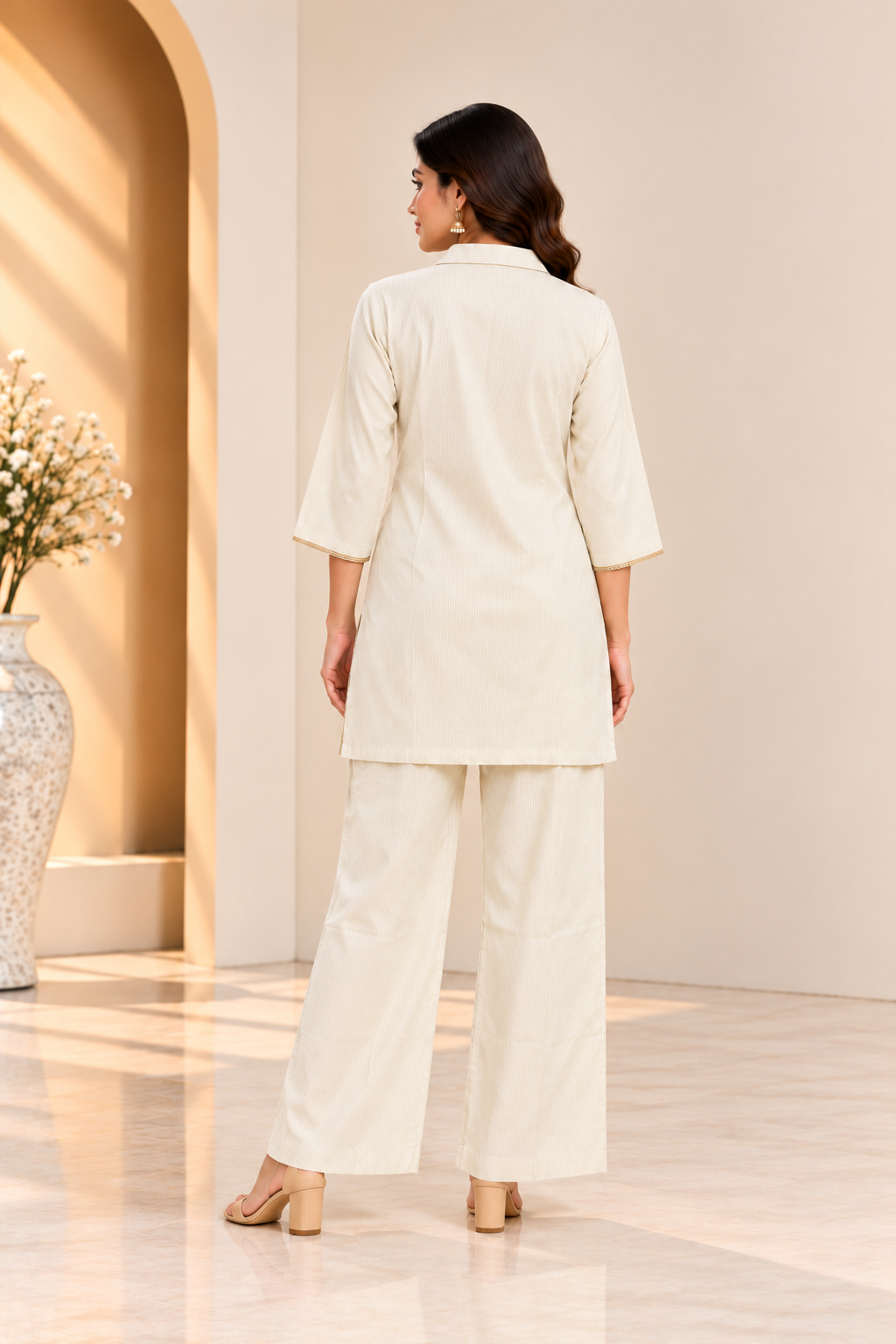 Ivory Silk Blend Embellished Co-Ord Set for Women