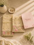 Beige Pink Dolamite Unstitched Dress Material with Floral Embroidery