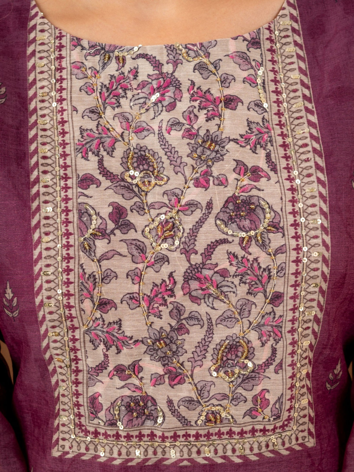 Dusty Plum Chanderi Silk Suit Set with Printed Dupatta