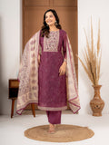 Dusty Plum Chanderi Silk Suit Set with Printed Dupatta