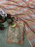 Blush Pink Tissue Silk Unstitched Dress Material