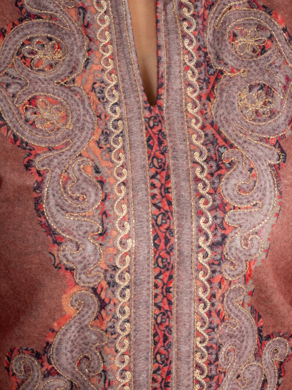 Fawn Printed Wool Blend Suit Set with Paisley Dupatta