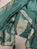 Emerald Green Silk Blend Unstitched Dress Material