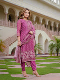 House of Sdaa Floral Printed Kurta Set. HSDAASKBC000001 Muted Purple