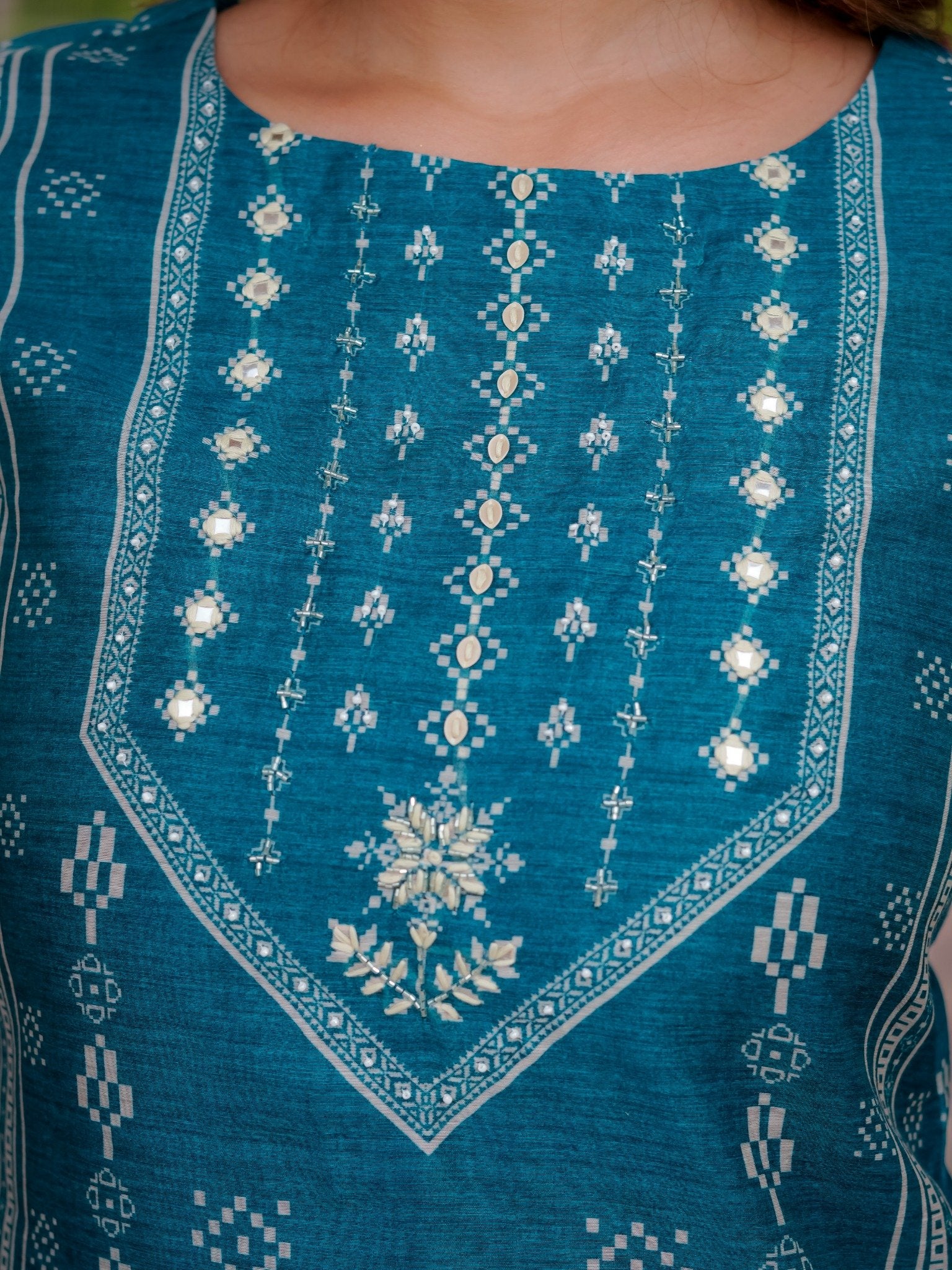 House of Sdaa Teal Blue Printed Kurta Set ,HSDAASKBC000004