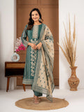 Teal Green Printed Chanderi Silk Suit Set with Dupatta