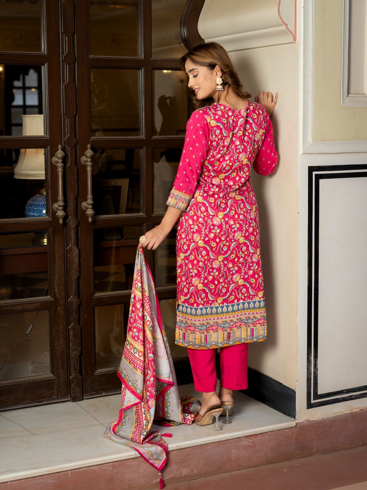 Grey Maslin Printed & Embroidered Suit Set