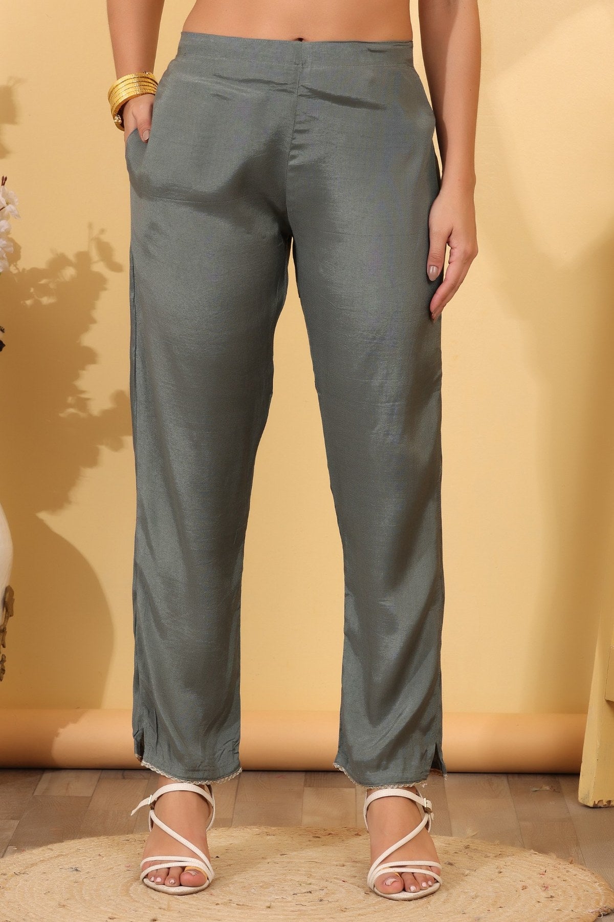 Ocean Blue Silk Blend Printed & Embroidered Suit Set