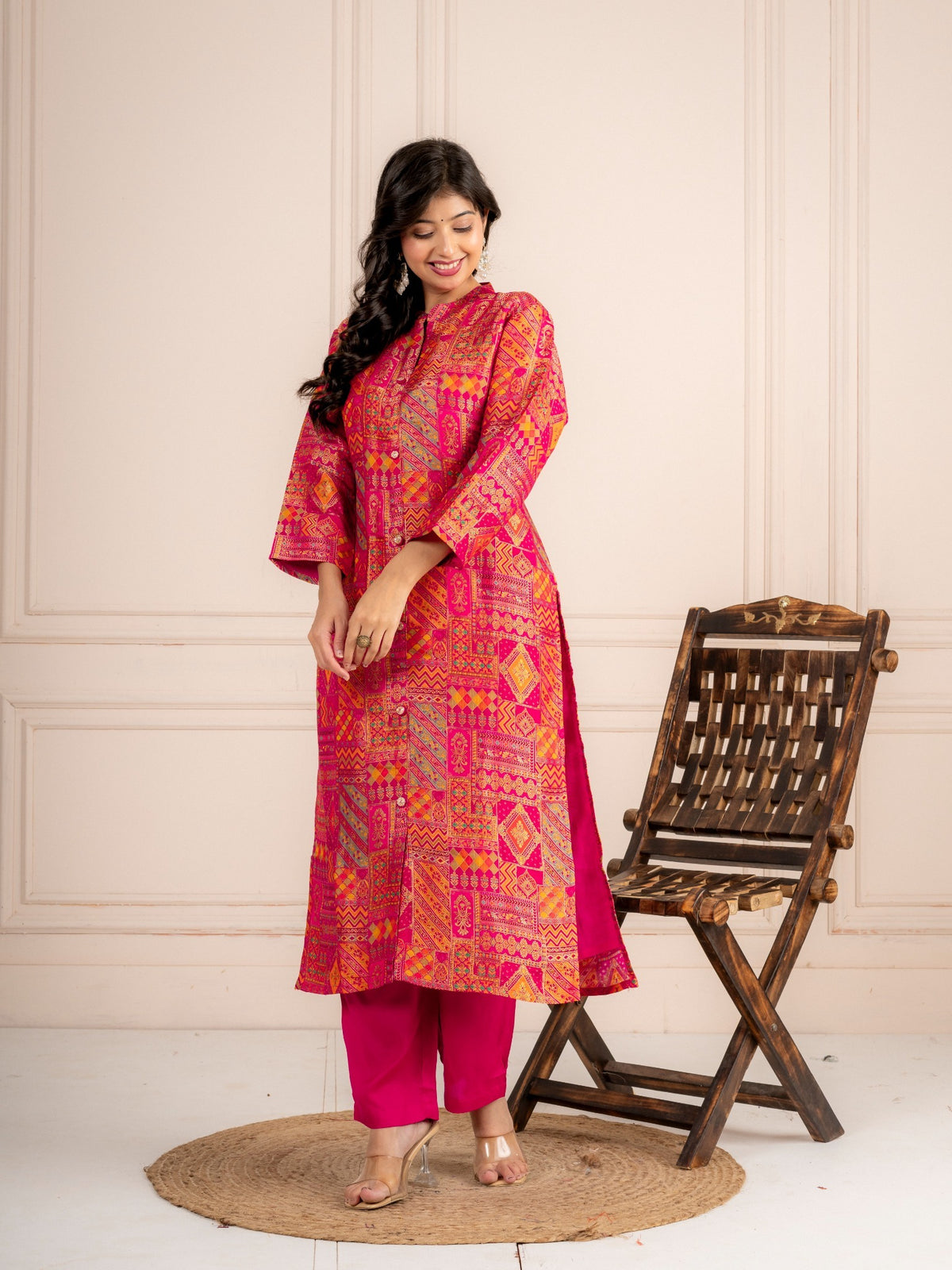 Blue Jacquard Silk Kurti Set for Women