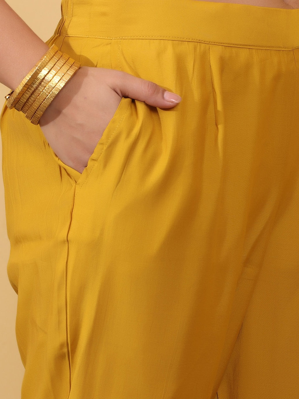 Mustard Yellow Embroidered Cotton Straight Kurta Set with Pants & Dupatta