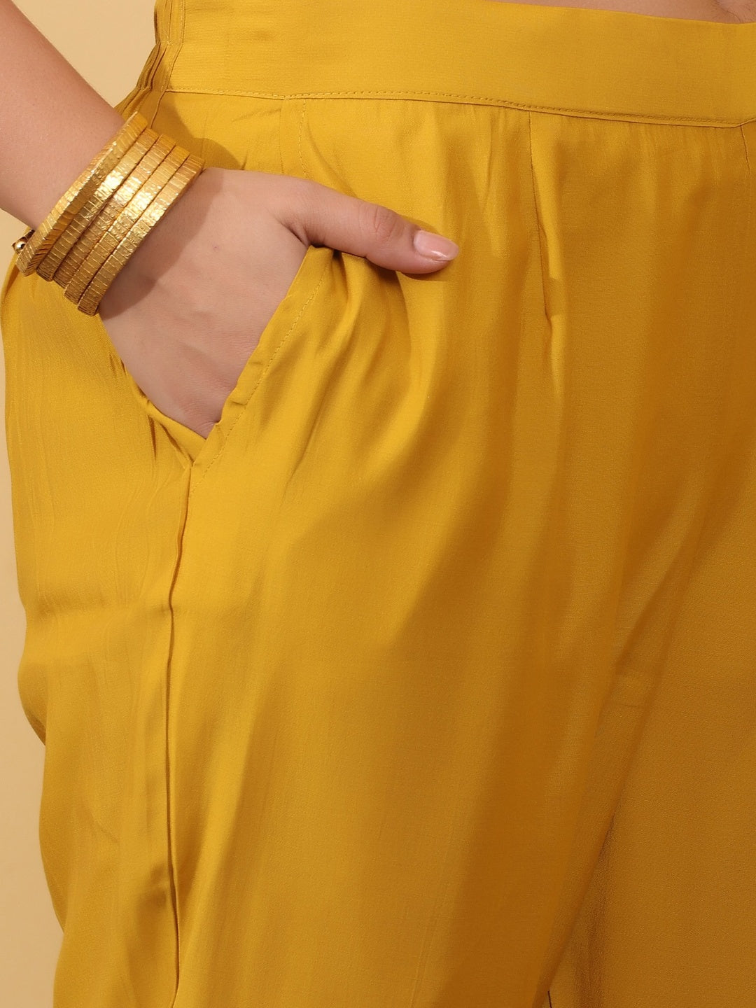 Mustard Yellow Embroidered Cotton Straight Kurta Set with Pants & Dupatta