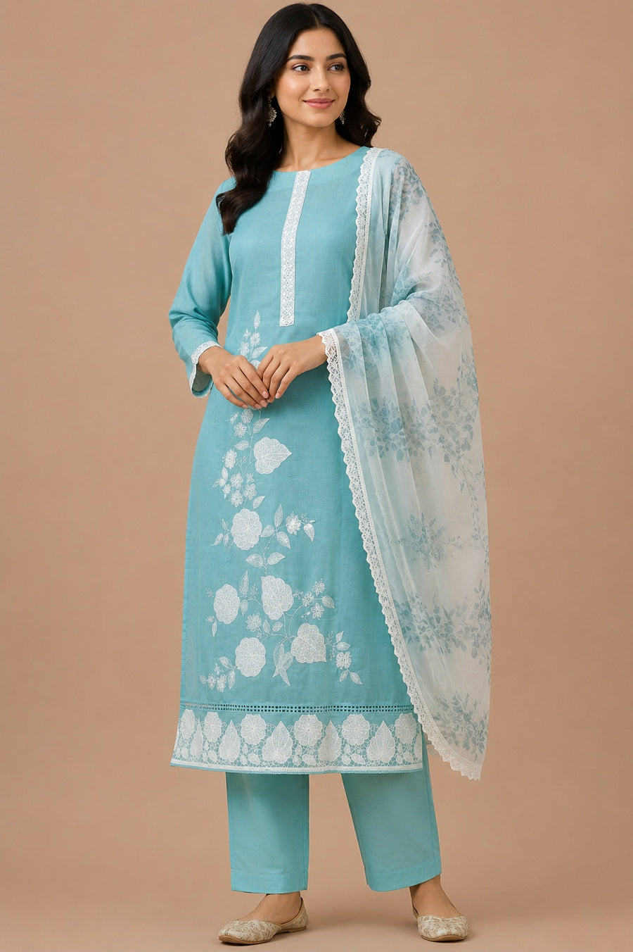 Aqua Sky Muslin Unstitched Suit Set