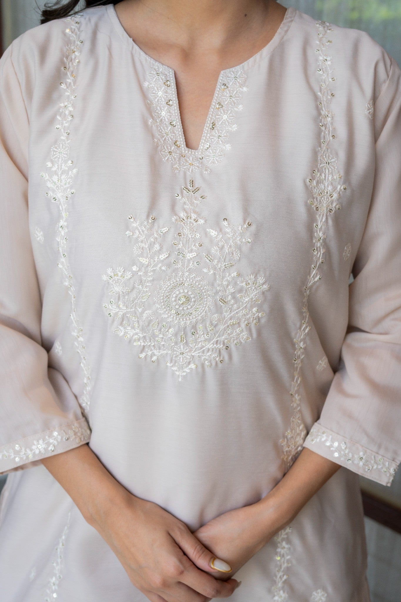 Beige Embroidered Co-Ord Set
