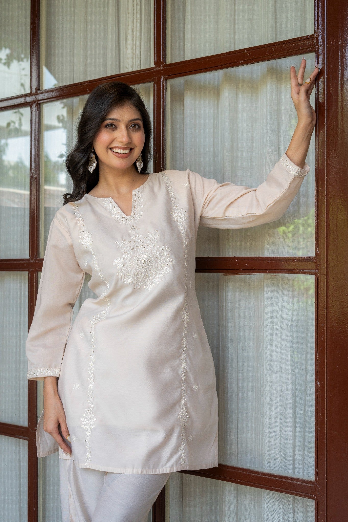 Beige Embroidered Co-Ord Set