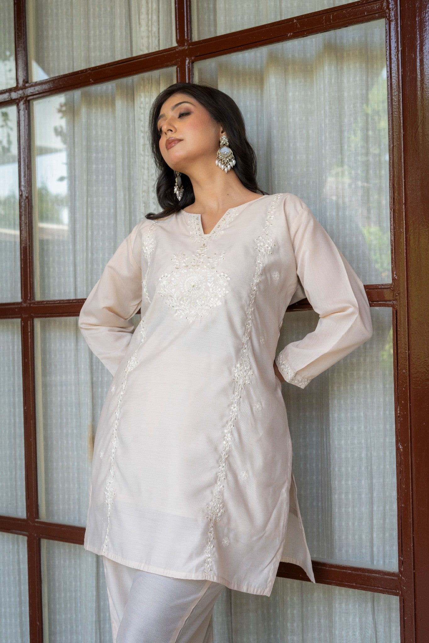 Beige Embroidered Co-Ord Set