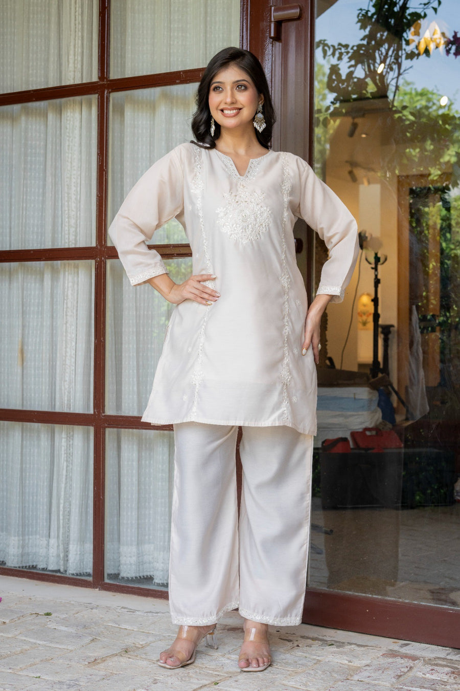 Beige Embroidered Co-Ord Set