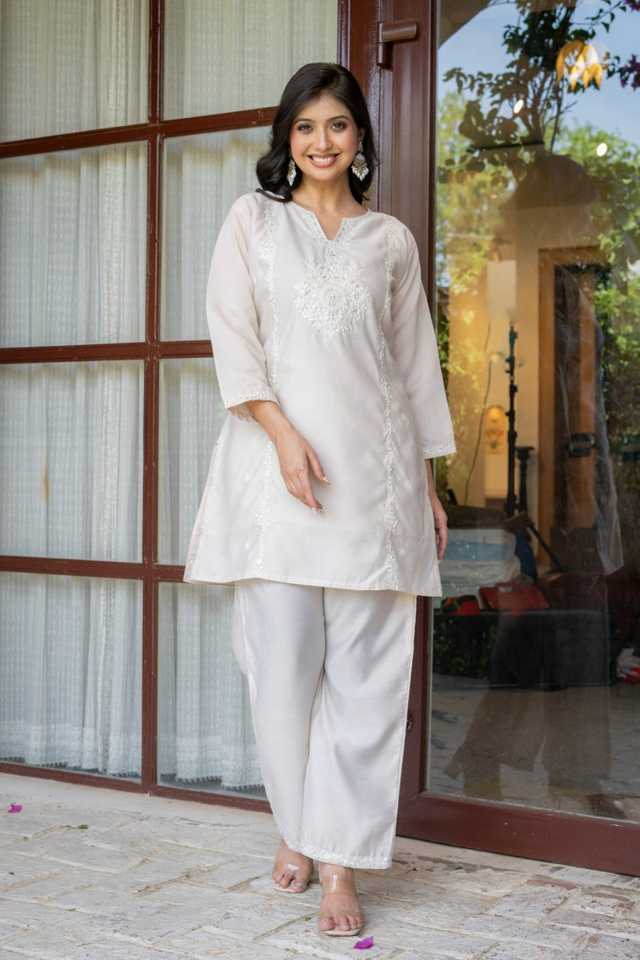 Beige Embroidered Co-Ord Set