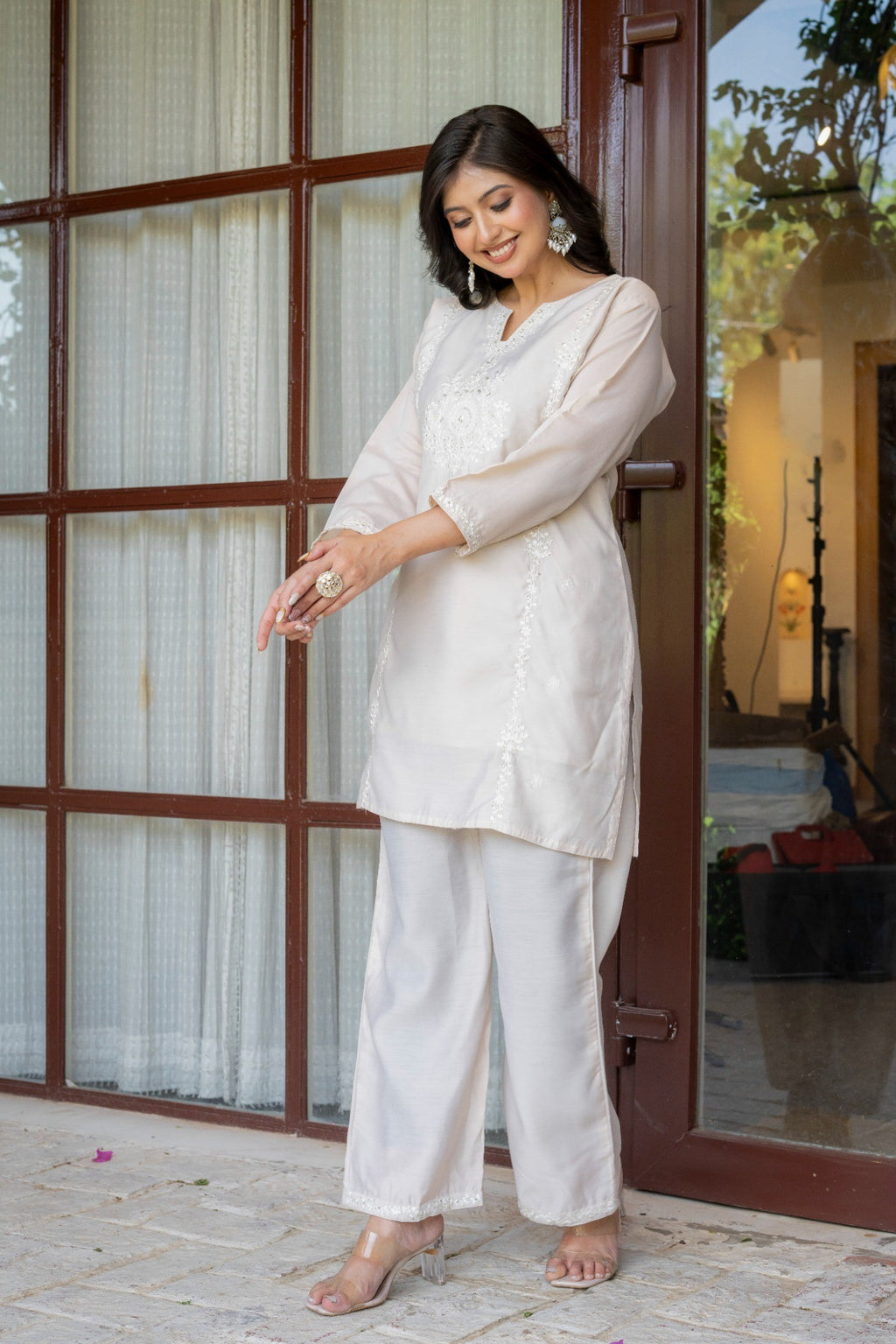 Beige Embroidered Co-Ord Set