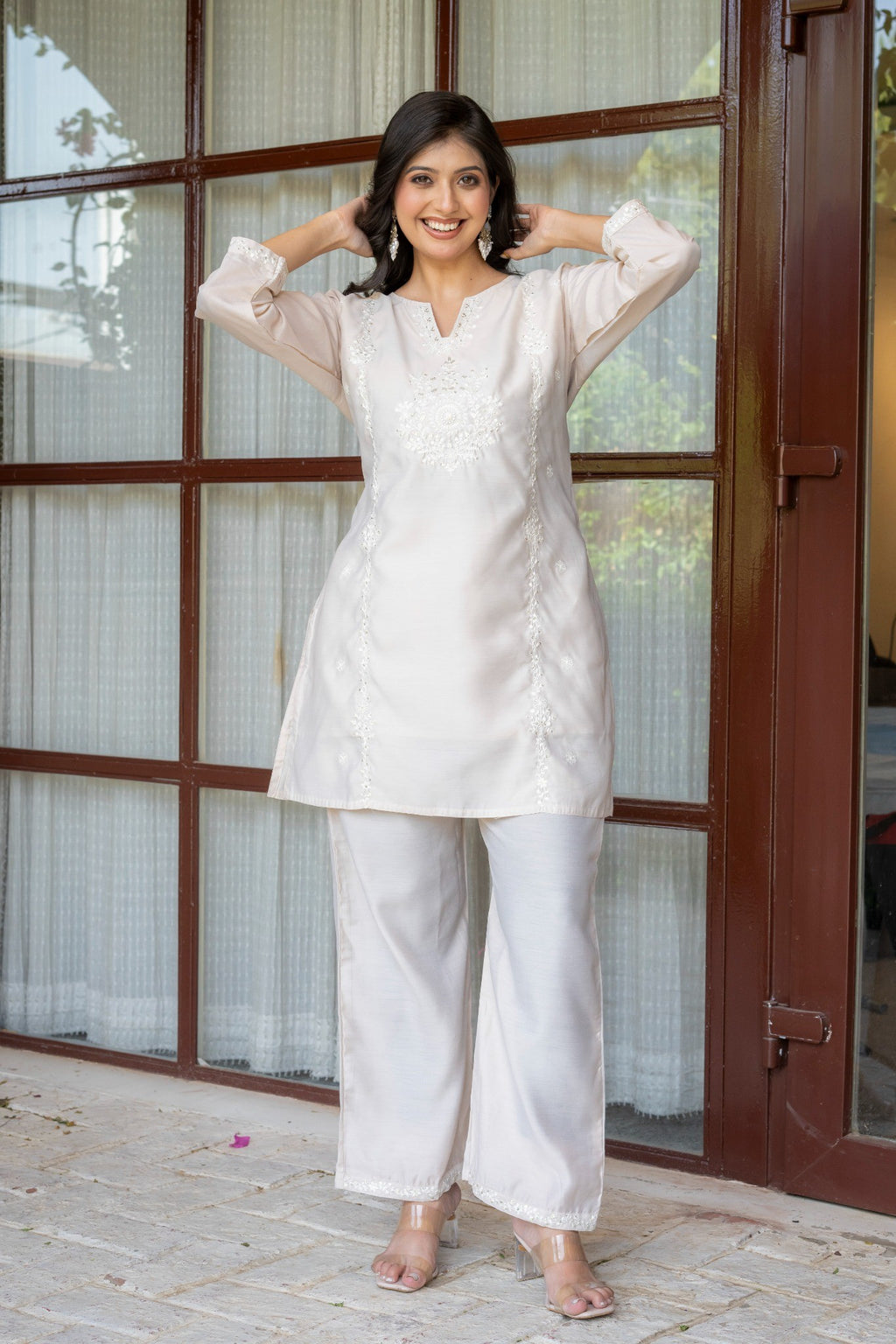 Beige Embroidered Co-Ord Set