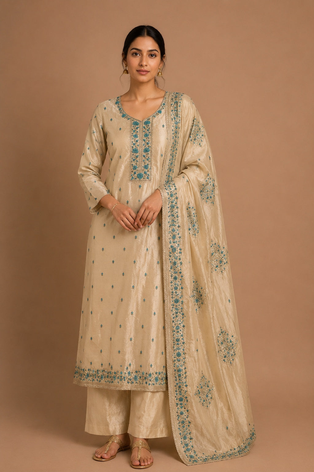 Beige Sky Dolamite Unstitched Suit Set