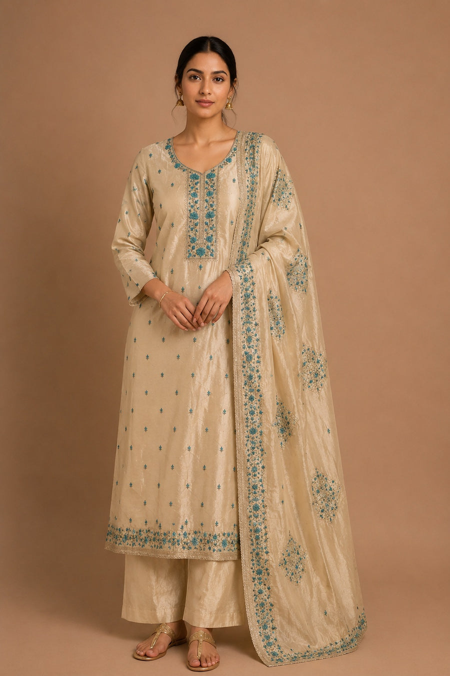 Beige Sky Dolamite Unstitched Suit Set