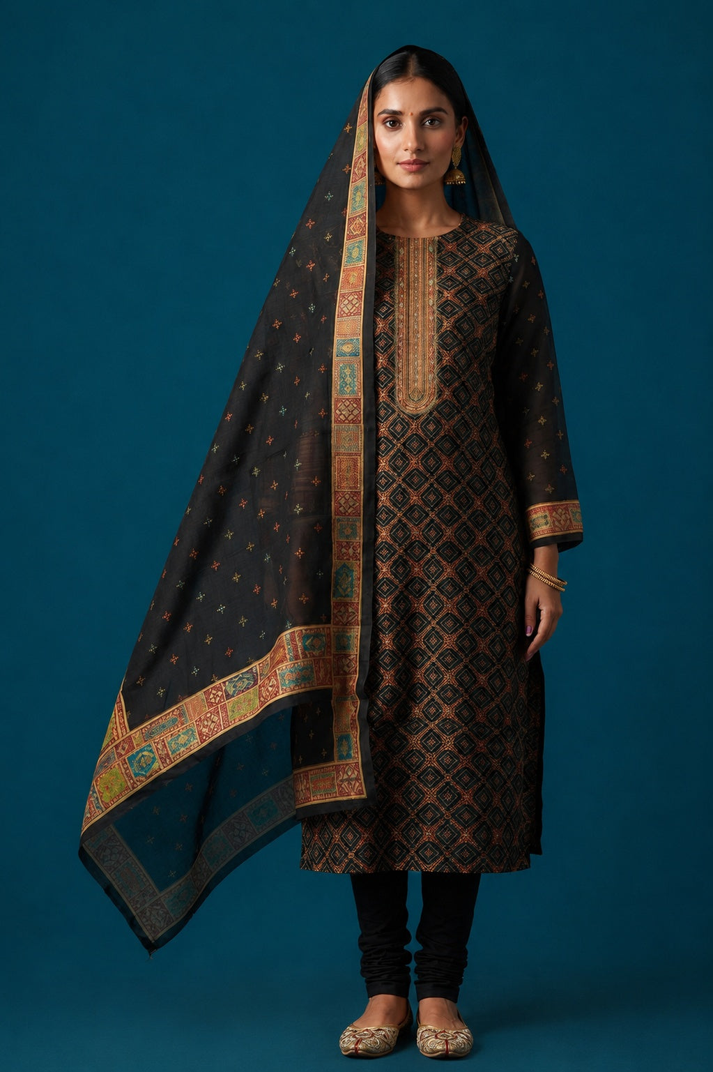 Black Jacquard Silk Unstitched Suit Set