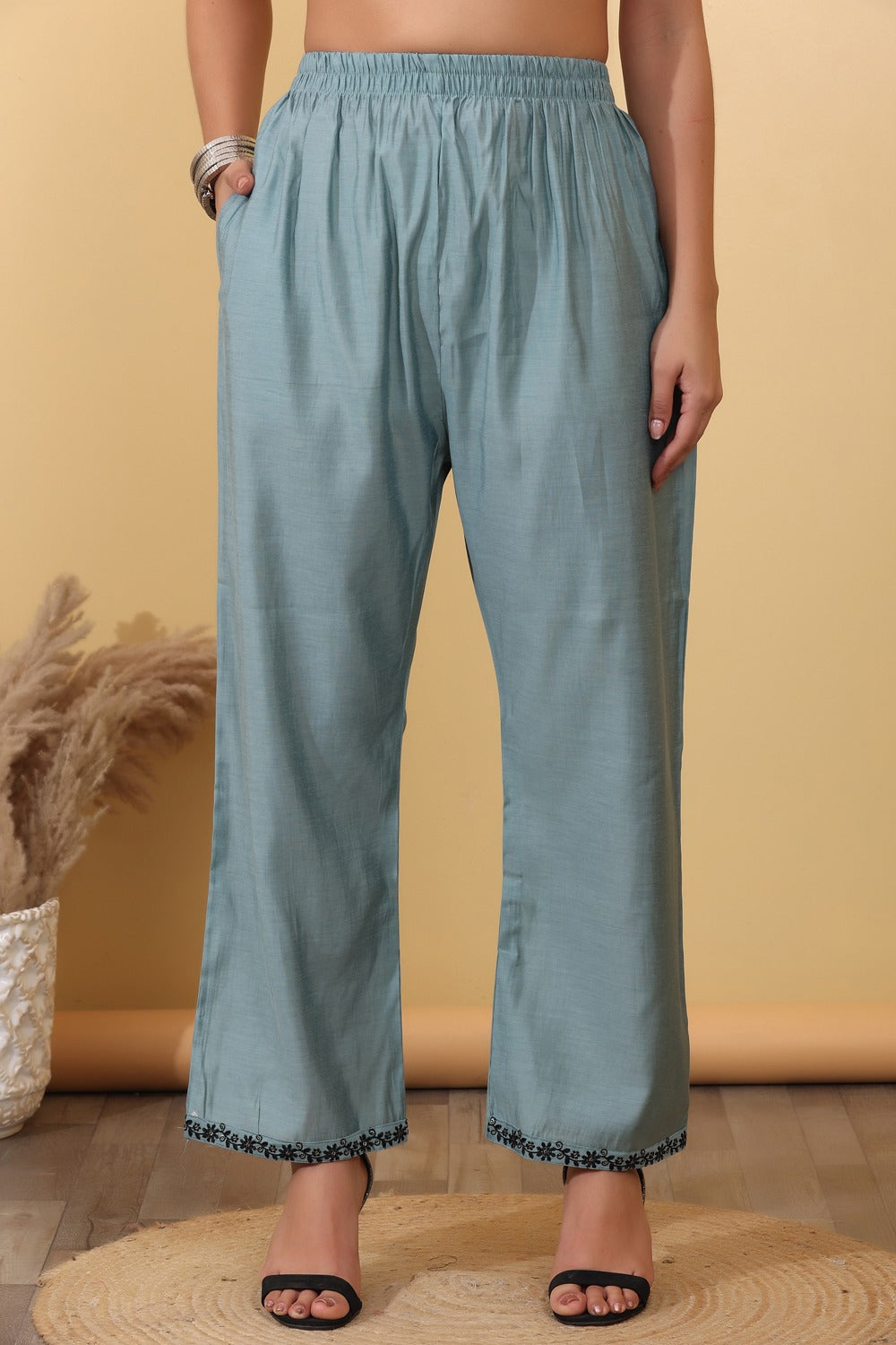 Dusty Blue Embroidered Co-Ord Set for Women  HSDAACSTP000010