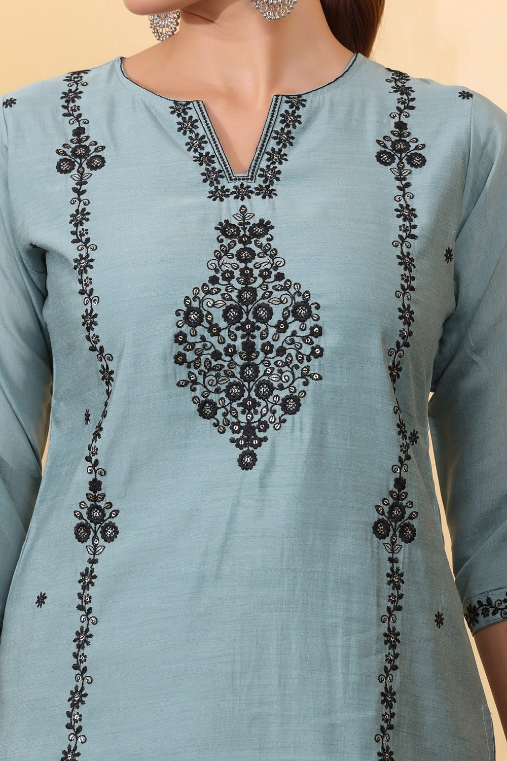 Dusty Blue Embroidered Co-Ord Set for Women  HSDAACSTP000010