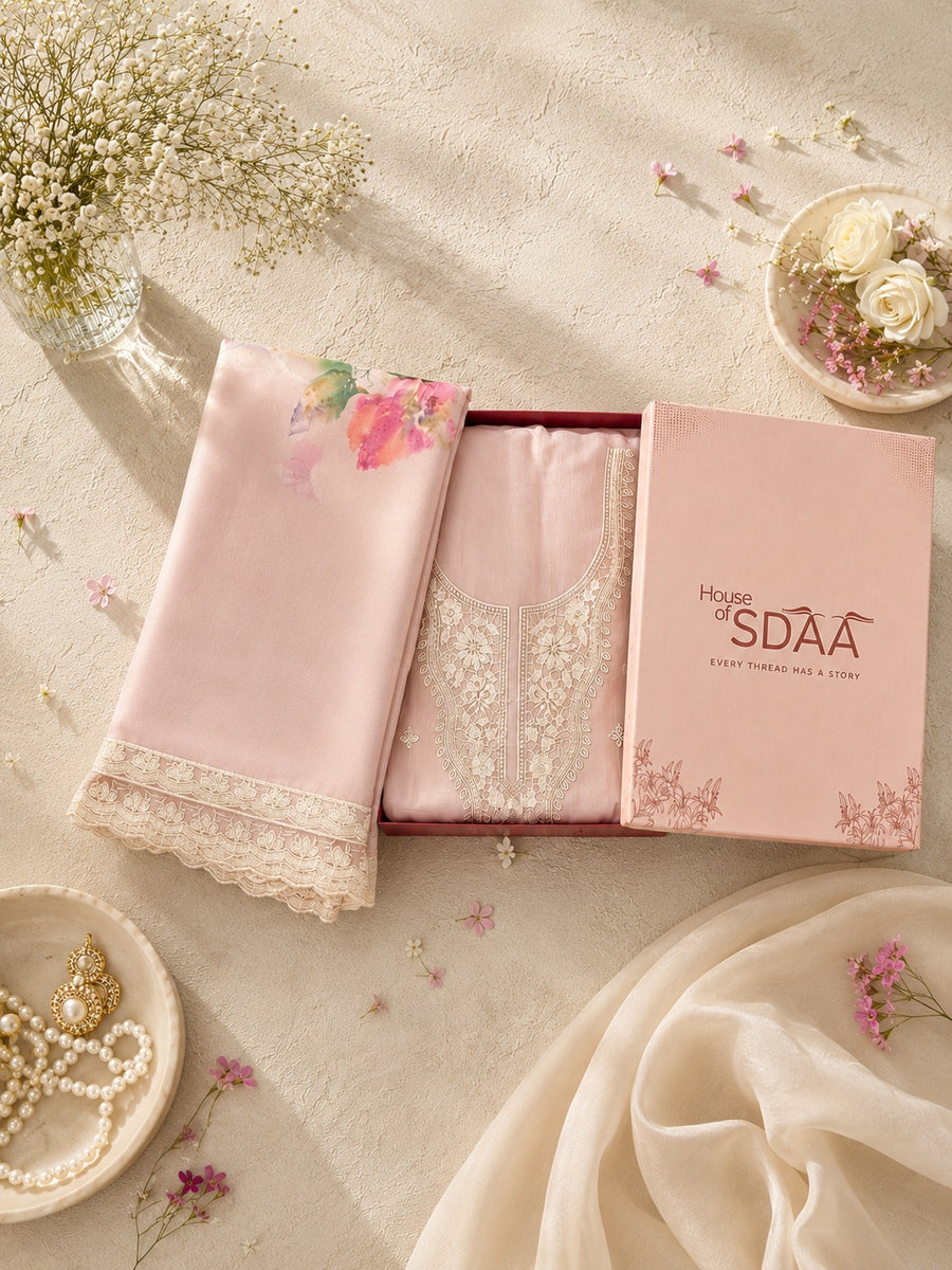 Pastel Pink Muslin Unstitched Suit Set