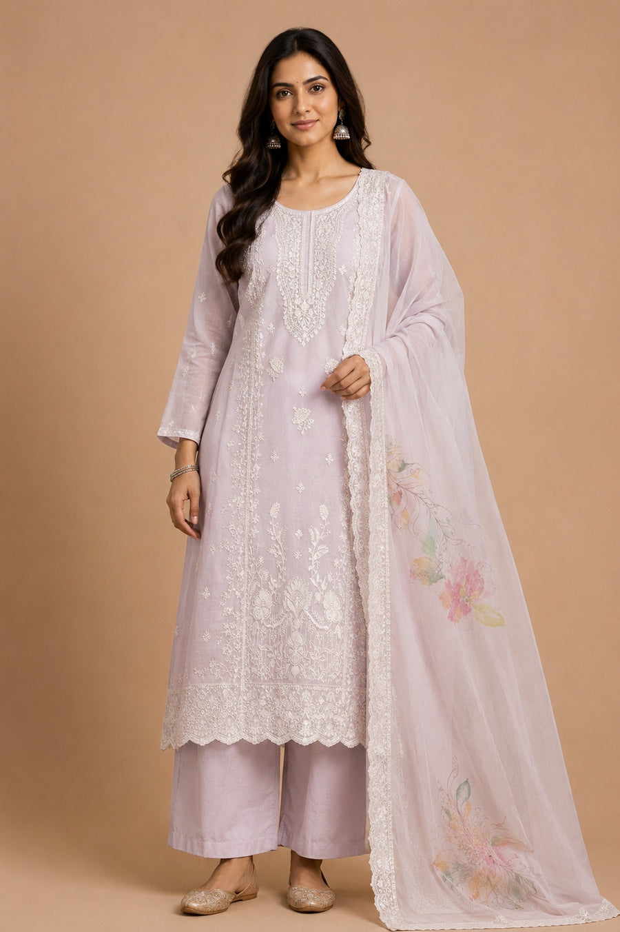 Pastel Pink Muslin Unstitched Suit Set