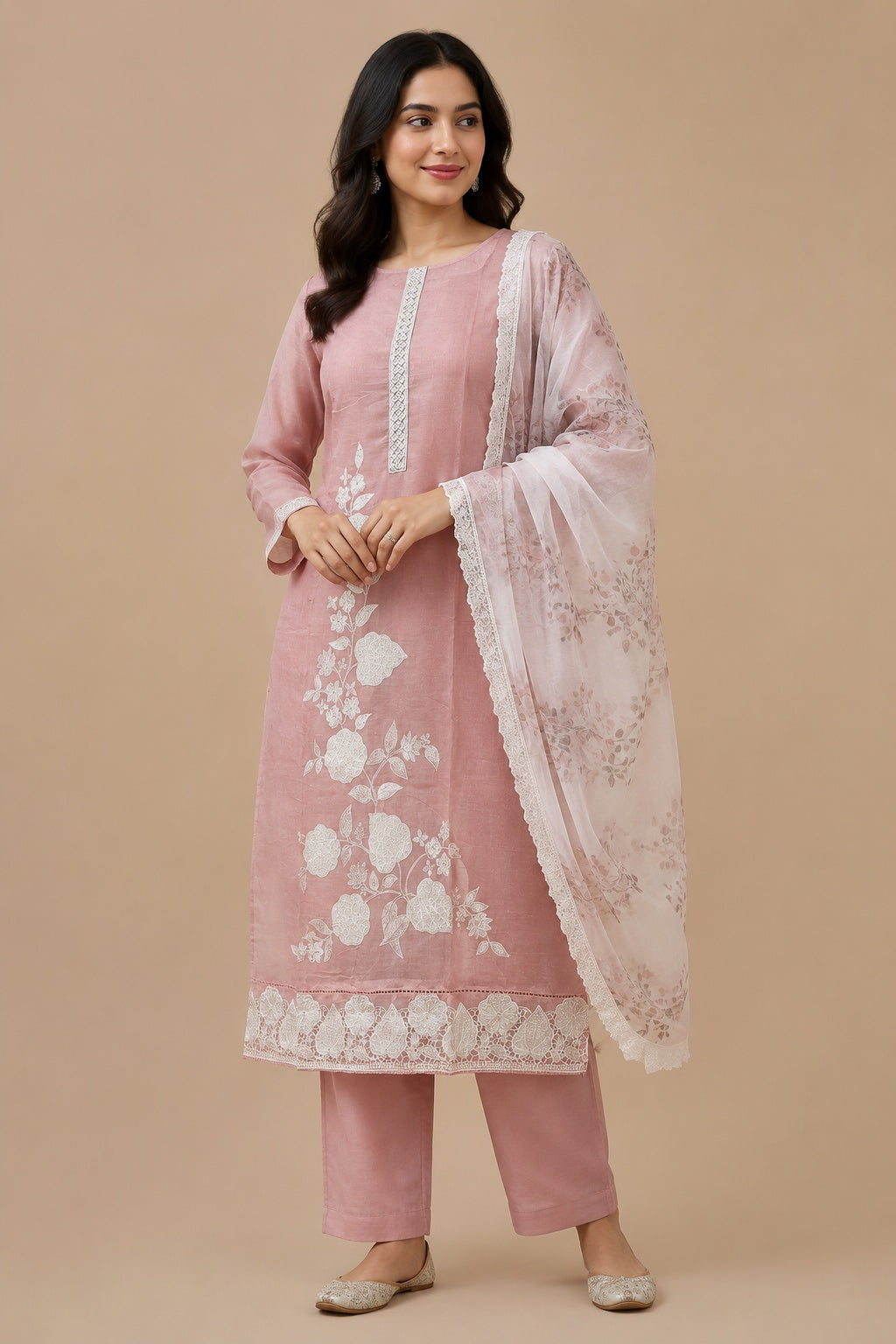 Blush Peach Muslin Unstitched Suit Set