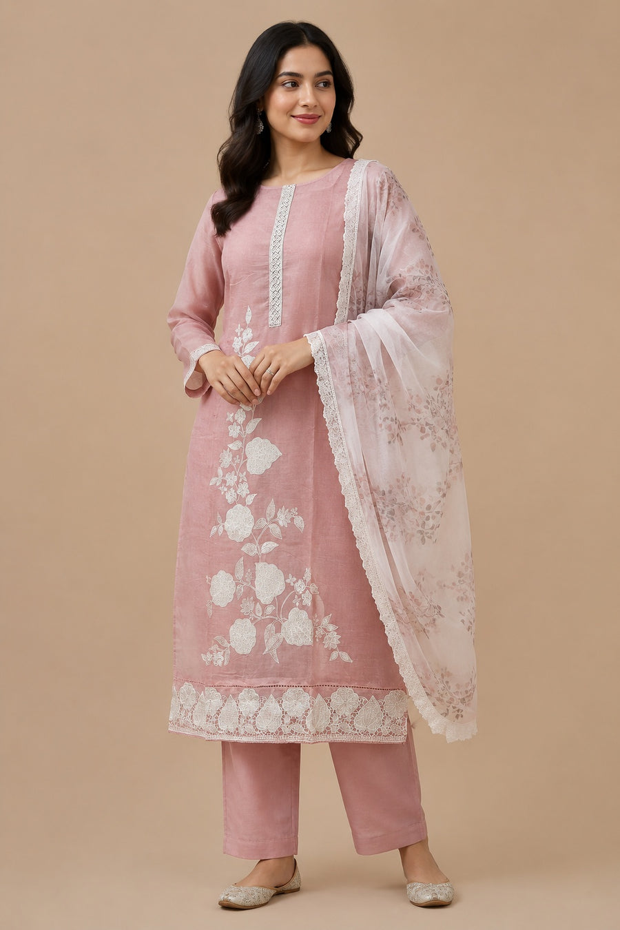 Blush Peach Muslin Unstitched Suit Set