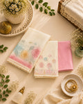 Cream Pink Muslin Unstitched Suit Set with Printed Dupatta